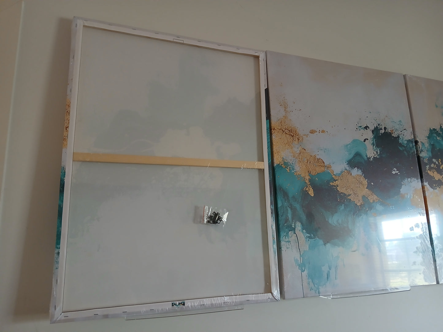 Coastal Abstract Teal & Gold Waves Canvas Print Wall Art