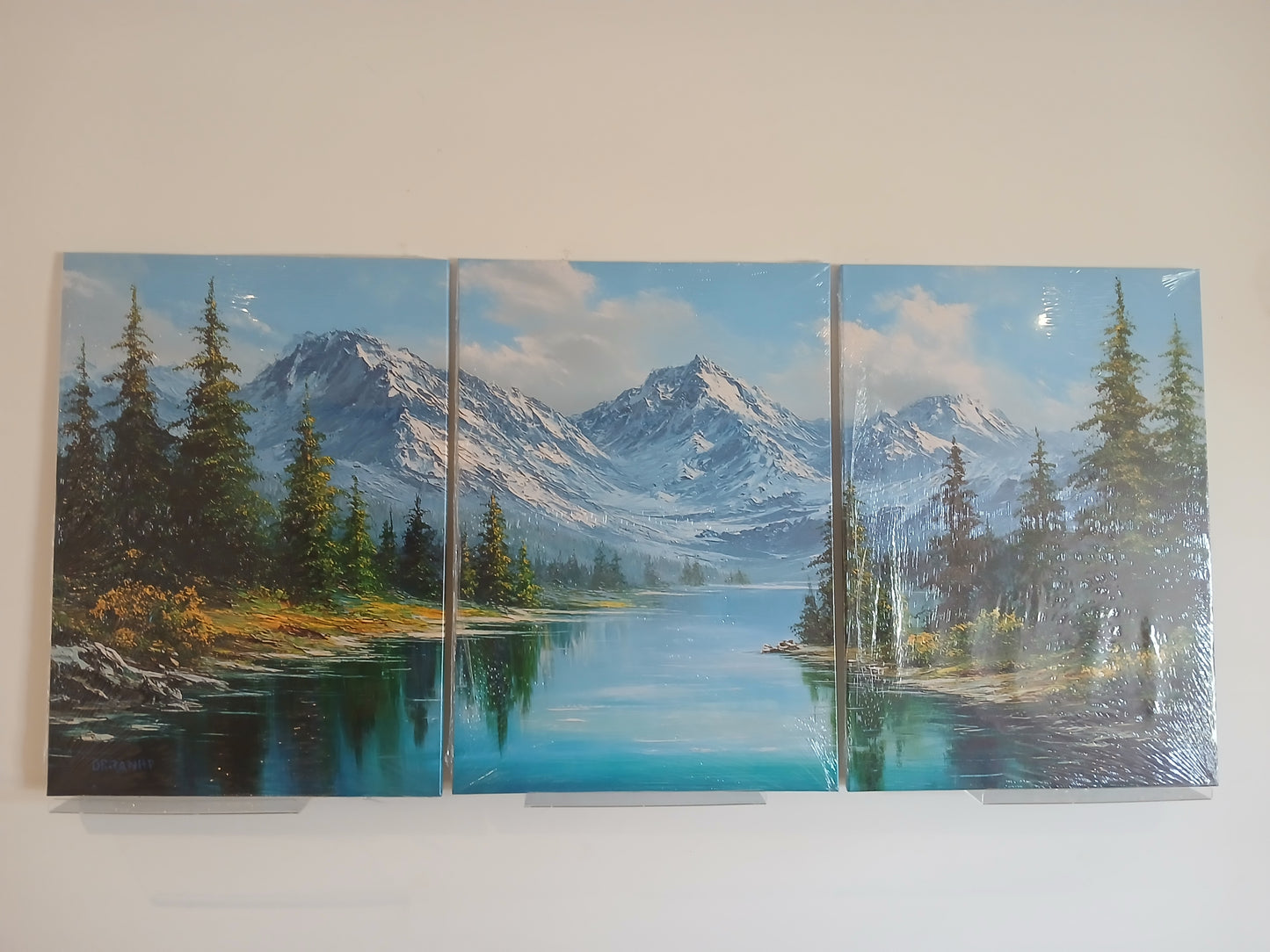 Snowy Mountain Landscape Canvas Prints with Forest Lake Scenery