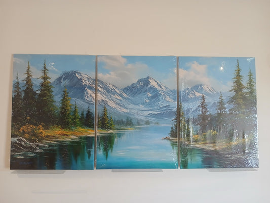 Snowy Mountain Landscape Canvas Prints with Forest Lake Scenery