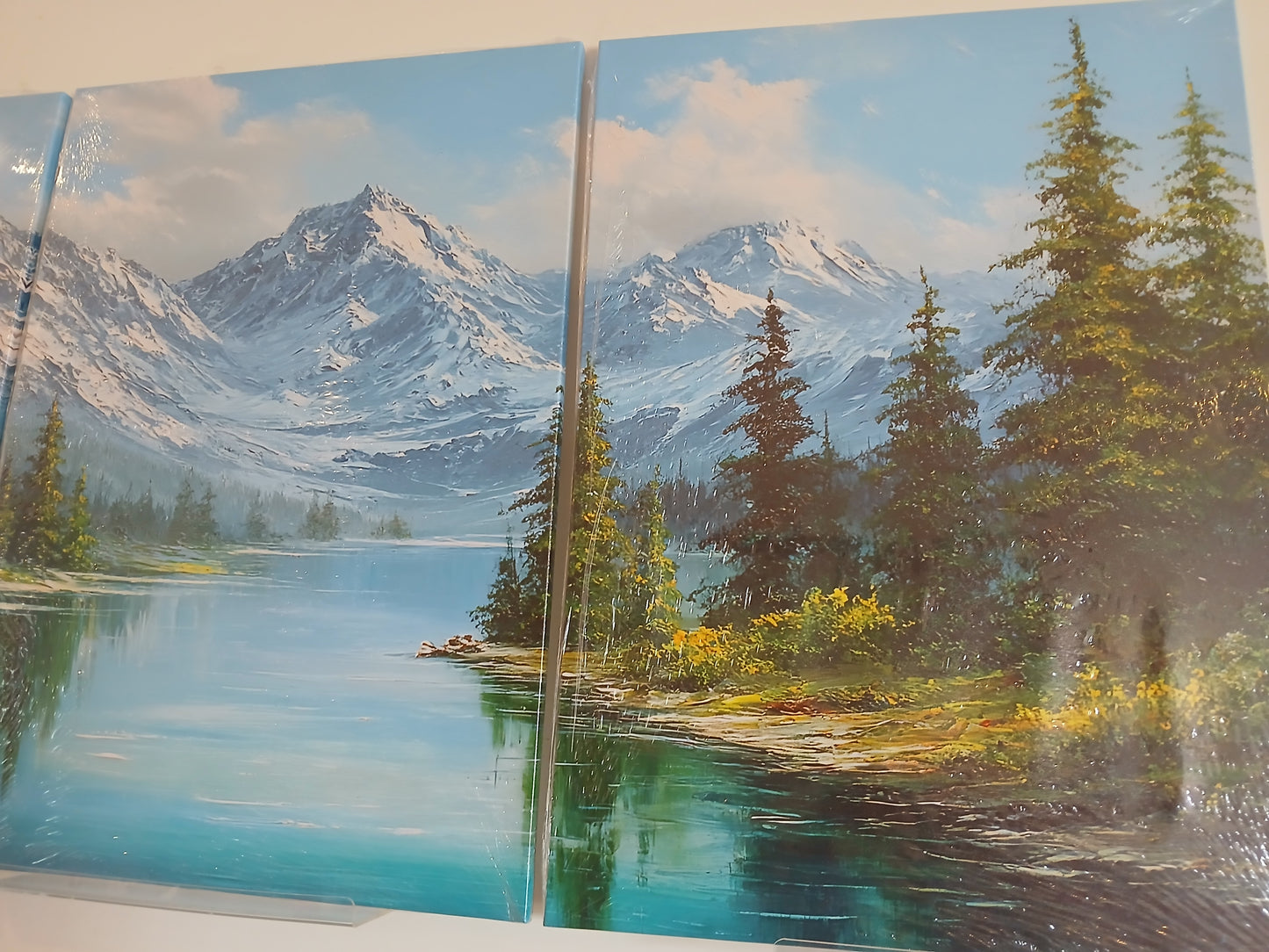 Snowy Mountain Landscape Canvas Prints with Forest Lake Scenery