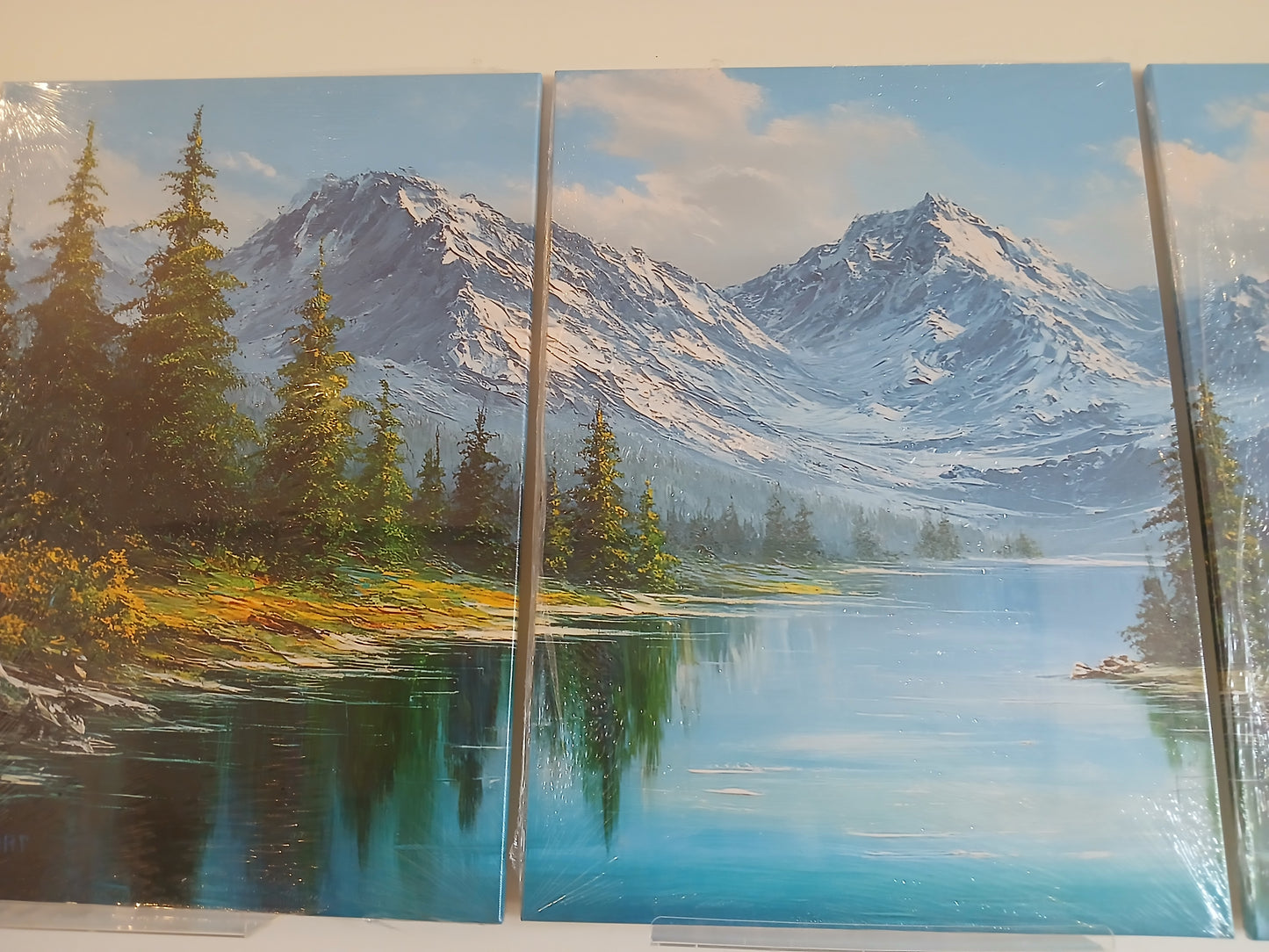 Snowy Mountain Landscape Canvas Prints with Forest Lake Scenery