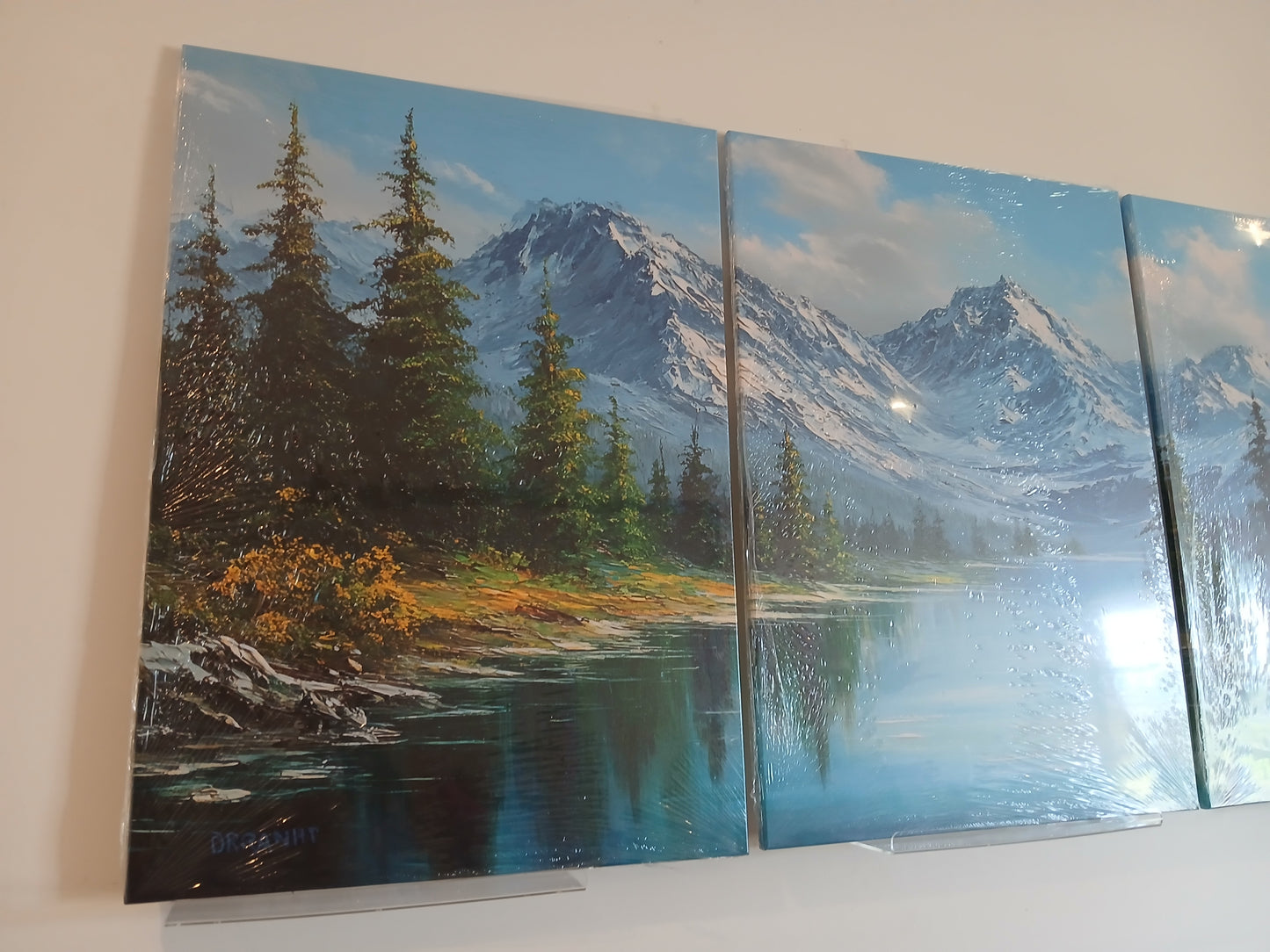 Snowy Mountain Landscape Canvas Prints with Forest Lake Scenery