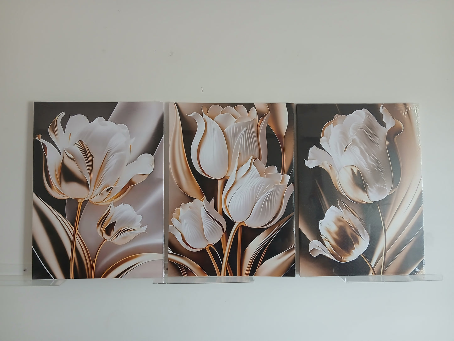 Black & Gold Classic Luxury Tulip Floral Canvas Wall Art Set