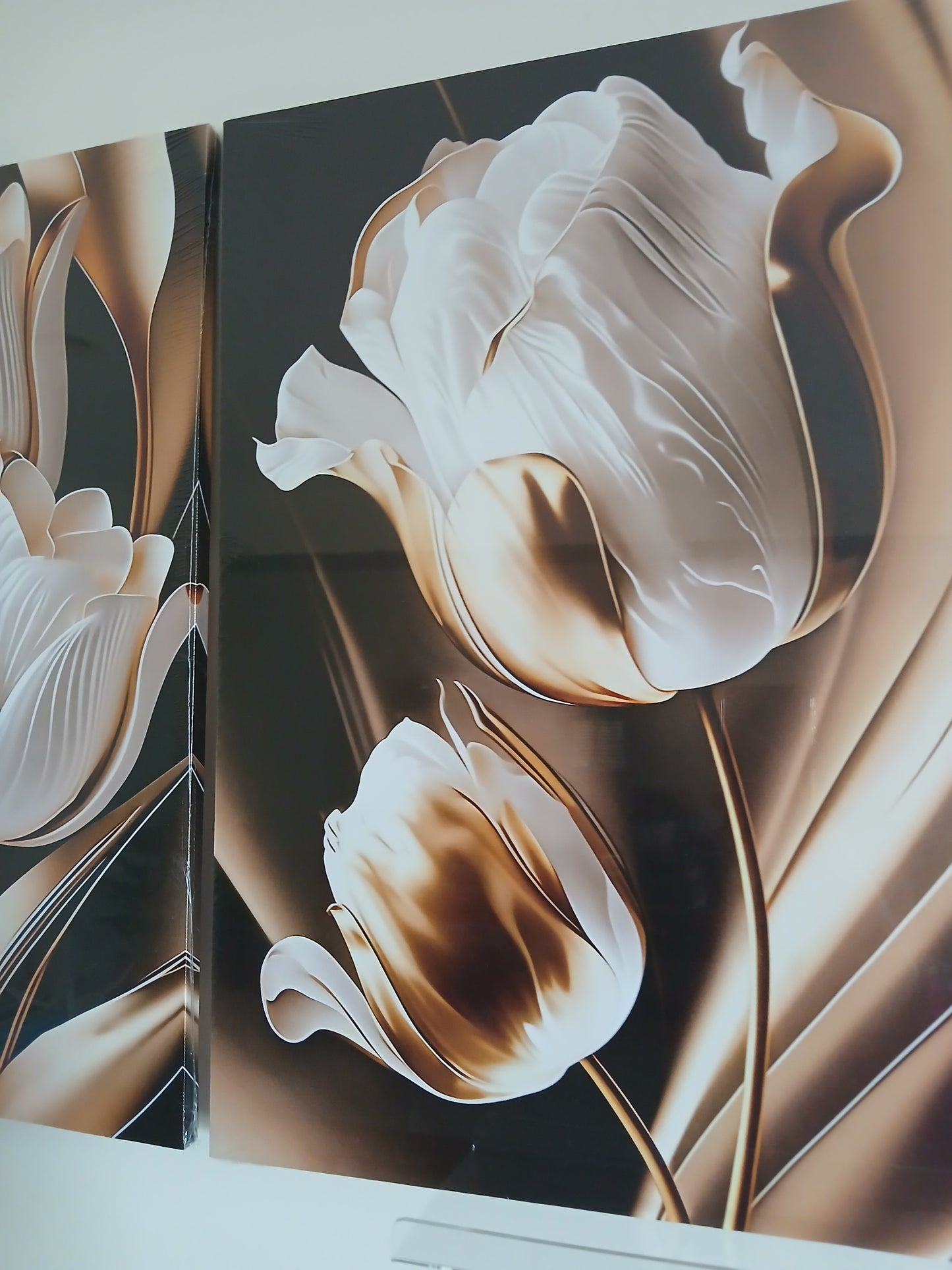 Black & Gold Classic Luxury Tulip Floral Canvas Wall Art Set
