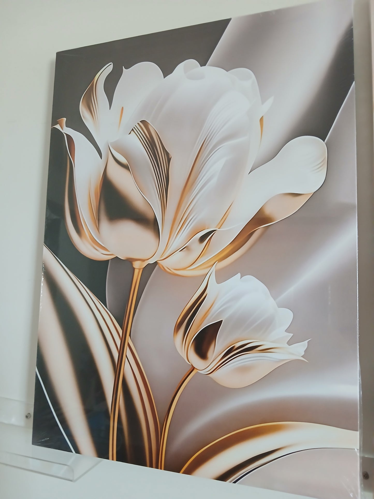 Black & Gold Classic Luxury Tulip Floral Canvas Wall Art Set