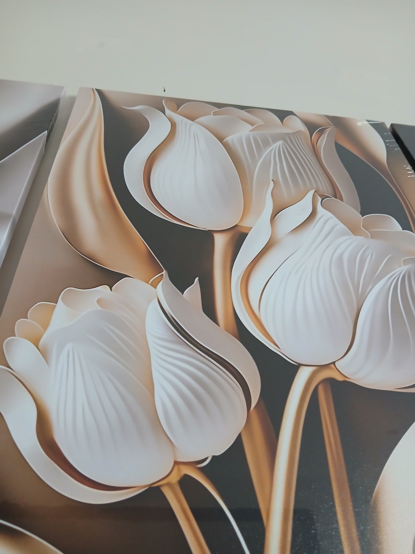 Black & Gold Classic Luxury Tulip Floral Canvas Wall Art Set