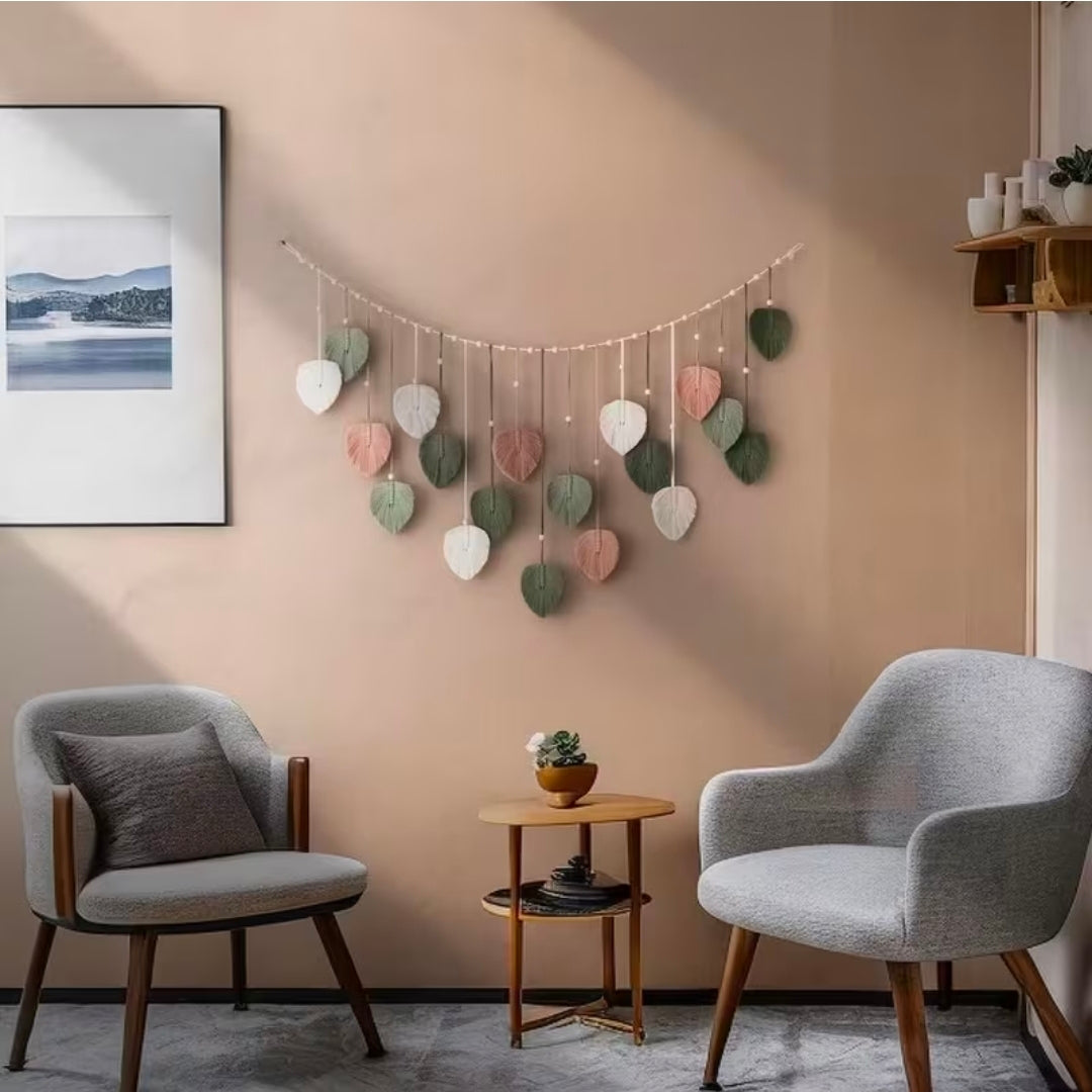 Bohemian Handmade Macramé Leaf Wall Hanging – Tassel Décor