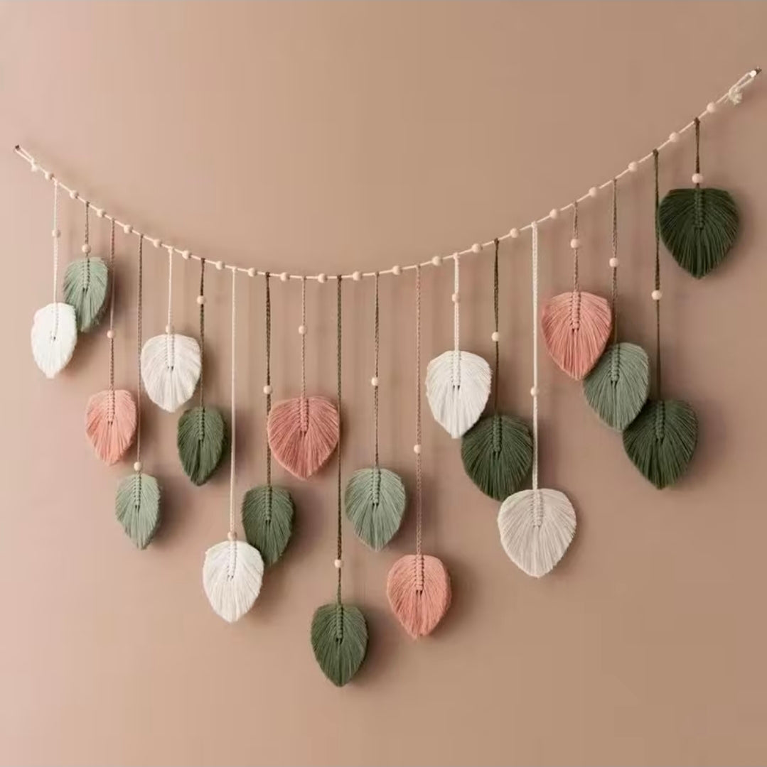 Bohemian Handmade Macramé Leaf Wall Hanging – Tassel Décor