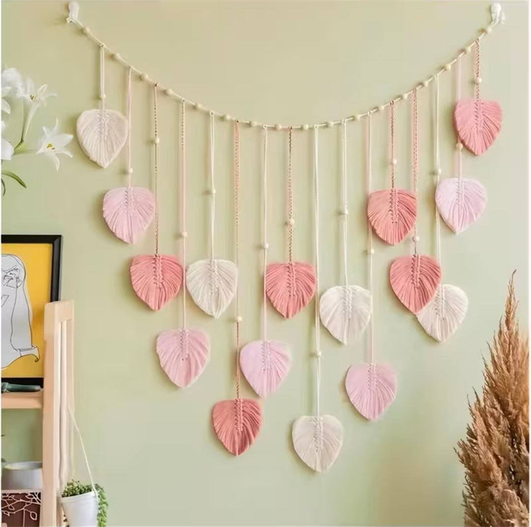 Bohemian Handmade Macramé Leaf Wall Hanging – Tassel Décor