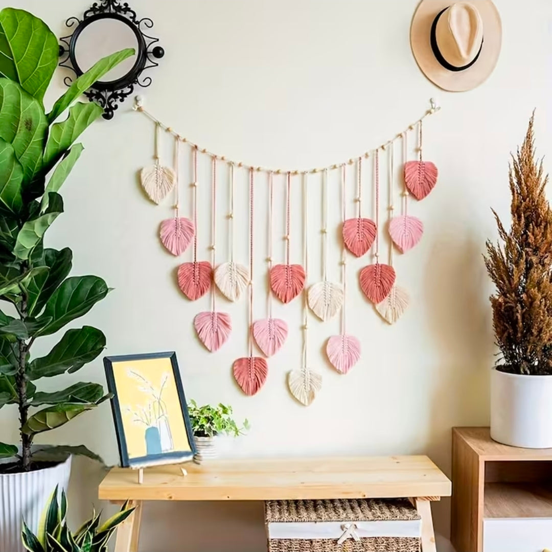 Bohemian Handmade Macramé Leaf Wall Hanging – Tassel Décor