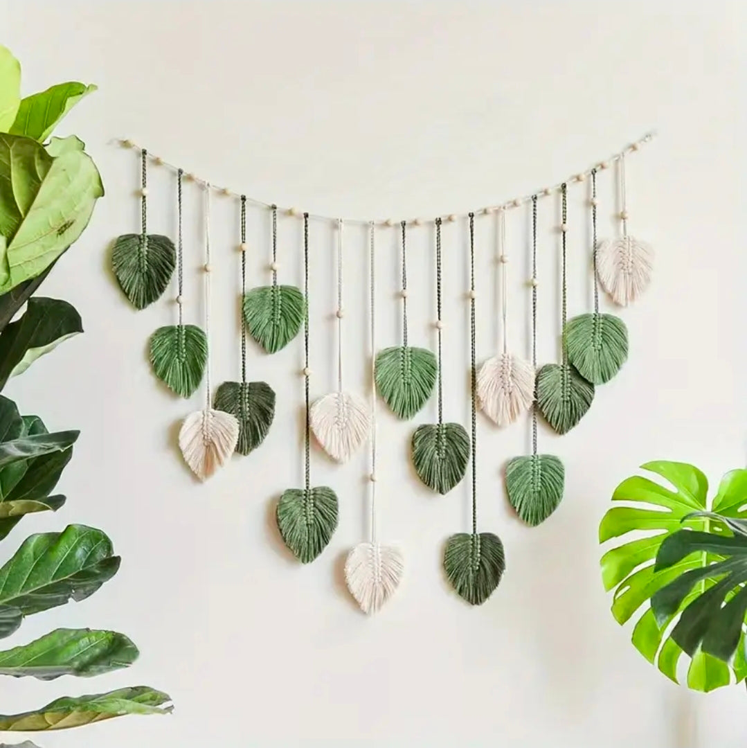 Bohemian Handmade Macramé Leaf Wall Hanging – Tassel Décor