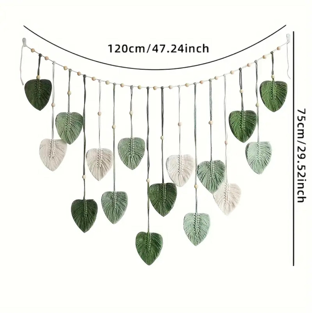 Bohemian Handmade Macramé Leaf Wall Hanging – Tassel Décor