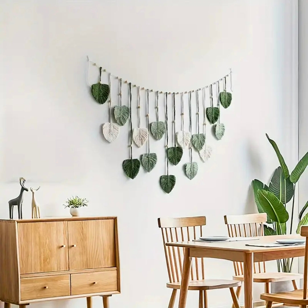 Bohemian Handmade Macramé Leaf Wall Hanging – Tassel Décor