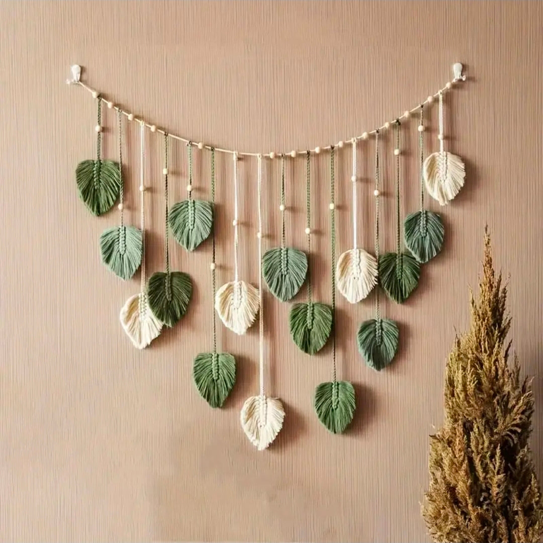 Bohemian Handmade Macramé Leaf Wall Hanging – Tassel Décor