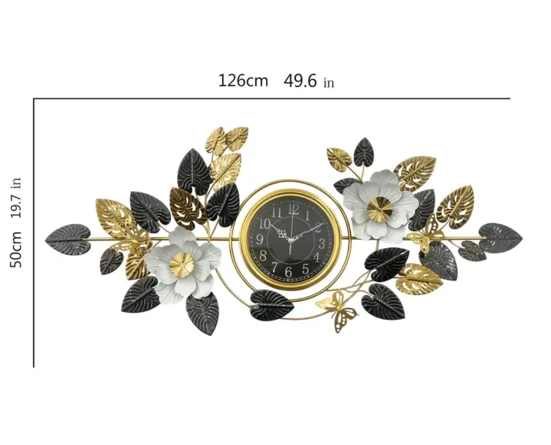 Modern Stainless Steel Wrought Iron Wall Clock – Black, White & Gold