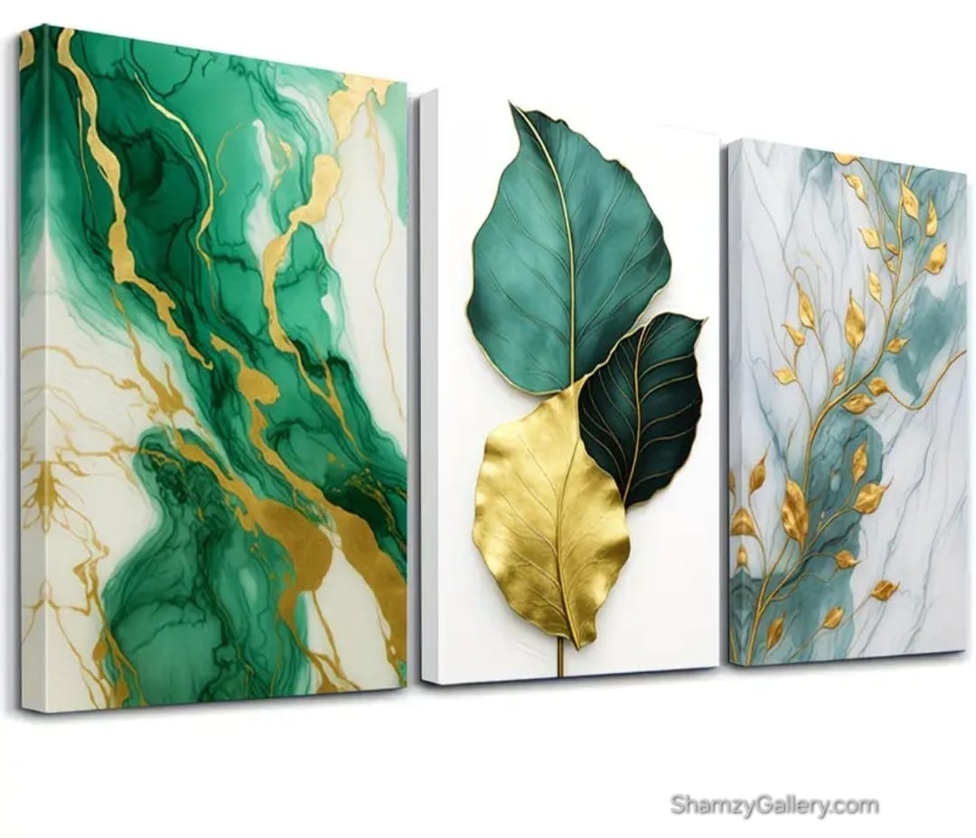 Marble Texture Canvas with Metallic Accents Wall Art Set