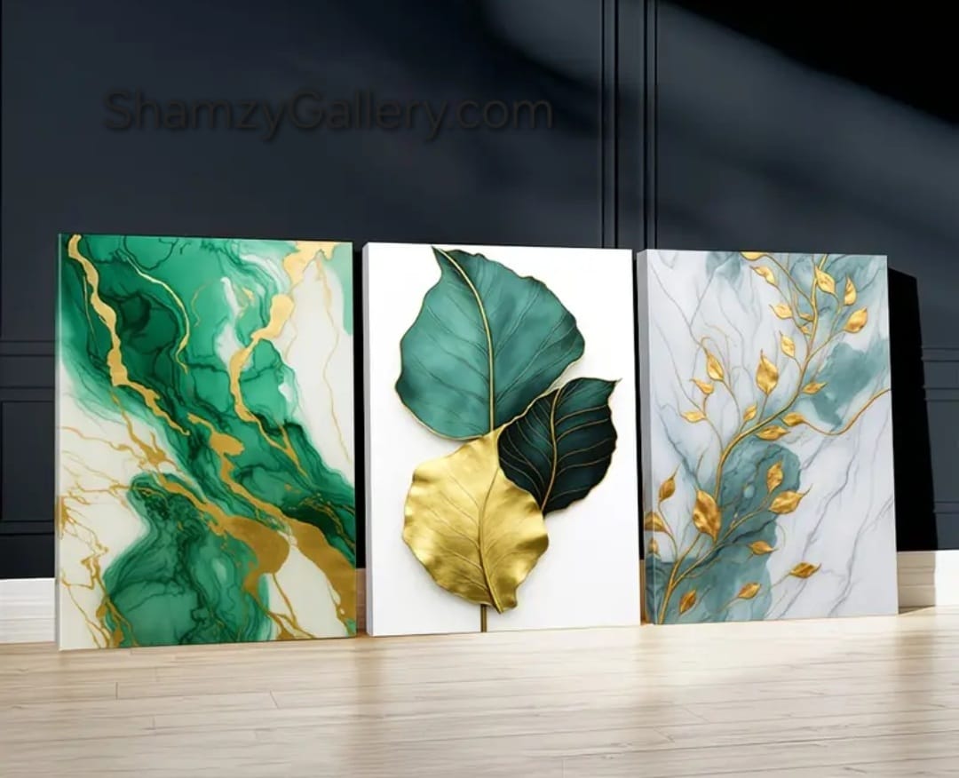Marble Texture Canvas with Metallic Accents Wall Art Set