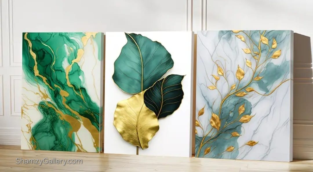 Marble Texture Canvas with Metallic Accents Wall Art Set
