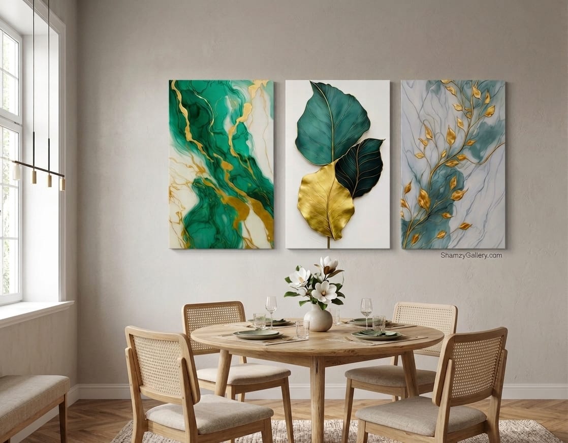 Marble Texture Canvas with Metallic Accents Wall Art Set