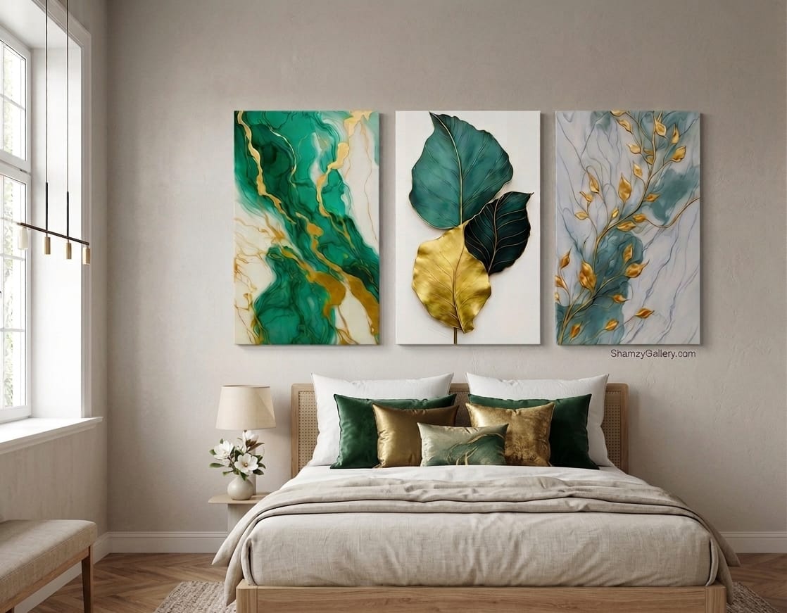Marble Texture Canvas with Metallic Accents Wall Art Set