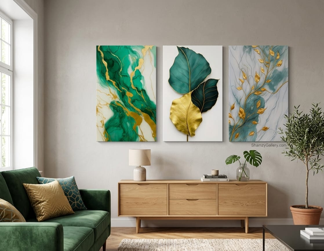 Marble Texture Canvas with Metallic Accents Wall Art Set