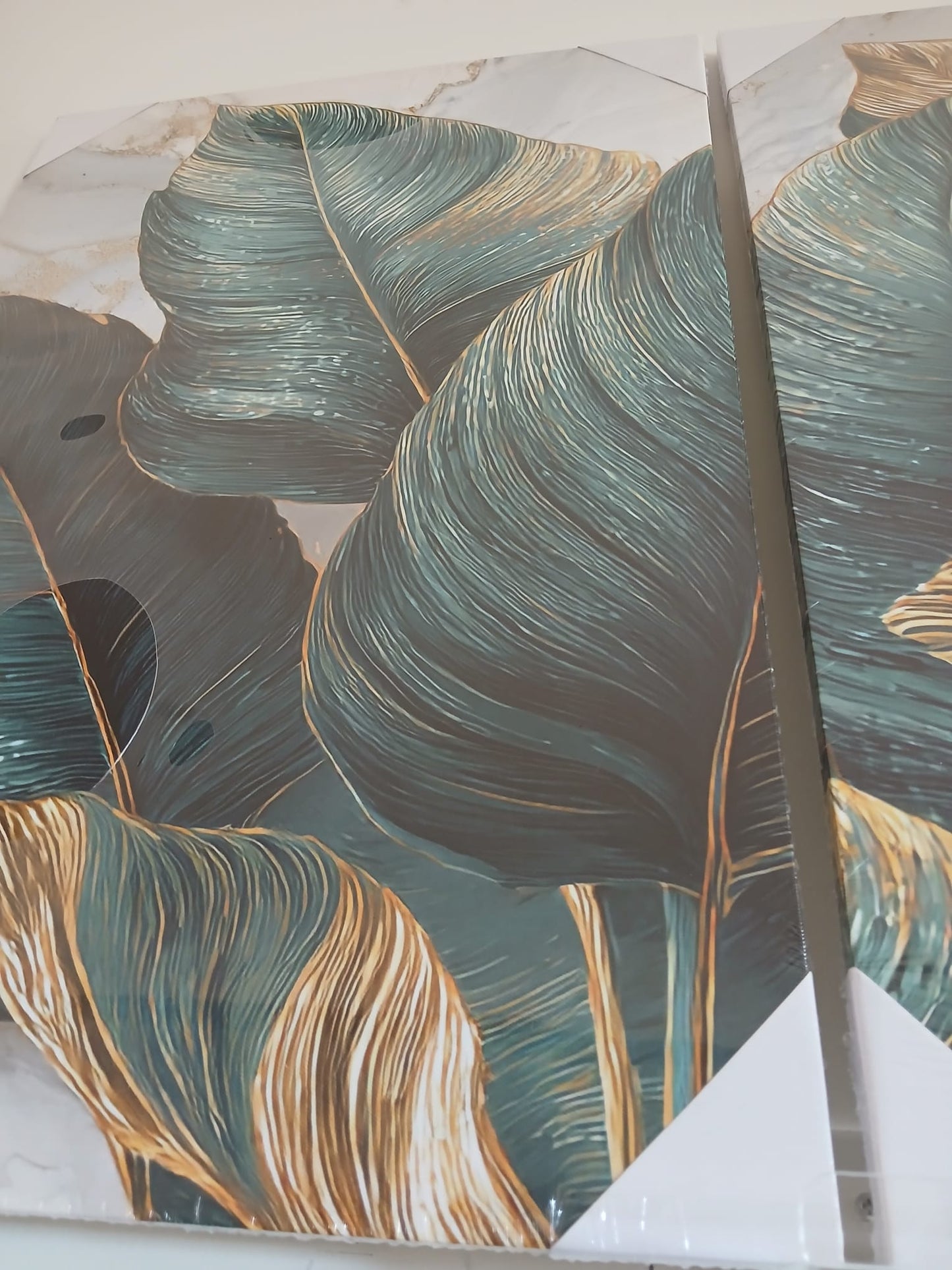 Tropical Monstera & Palm Wall Art – Green & Gold Luxury Botanical Canvas Set