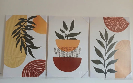 Boho Wall Art Set – Geometric & Plant Motif Canvas Prints