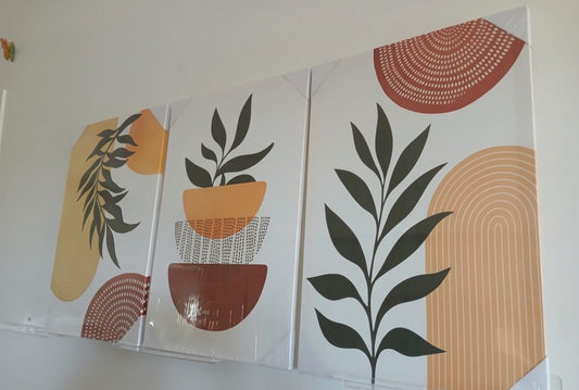 Boho Wall Art Set – Geometric & Plant Motif Canvas Prints