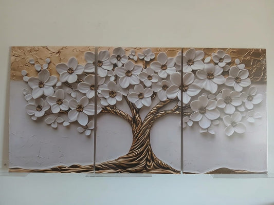 Abstract Tree of Life Wall Art – Modern Floral Gold Accent Décor