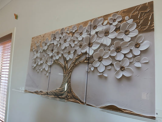 Abstract Tree of Life Wall Art – Modern Floral Gold Accent Décor
