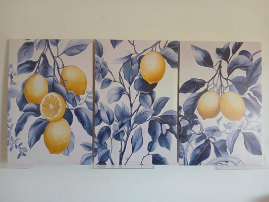 Vibrant Lemon & Blue Leaf Canvas Print Wall Art