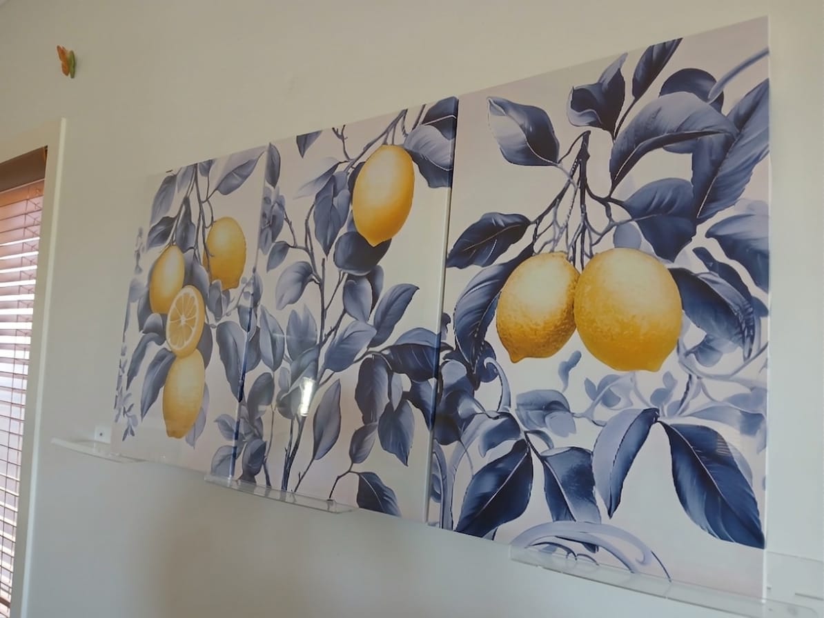 Vibrant Lemon & Blue Leaf Canvas Print Wall Art