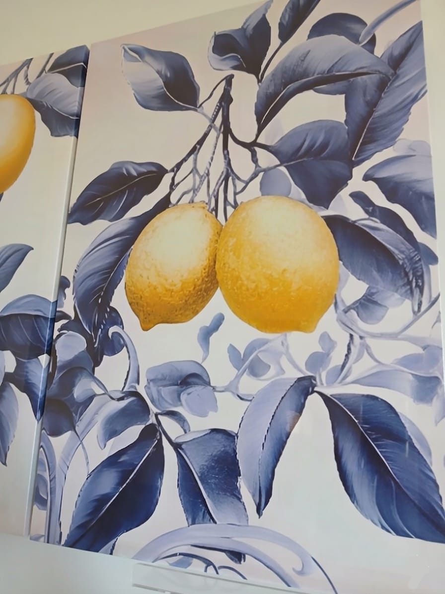 Vibrant Lemon & Blue Leaf Canvas Print Wall Art