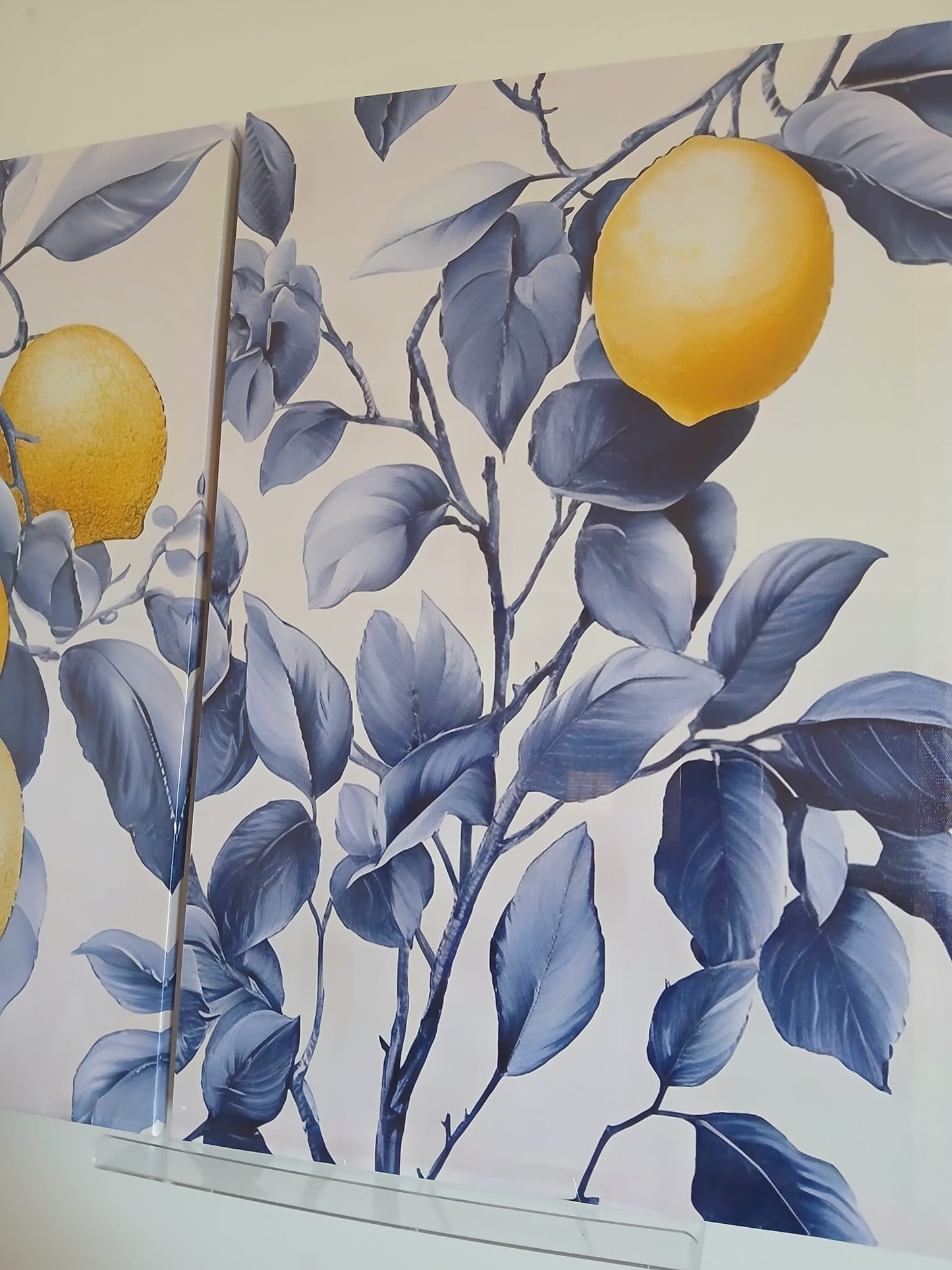 Vibrant Lemon & Blue Leaf Canvas Print Wall Art