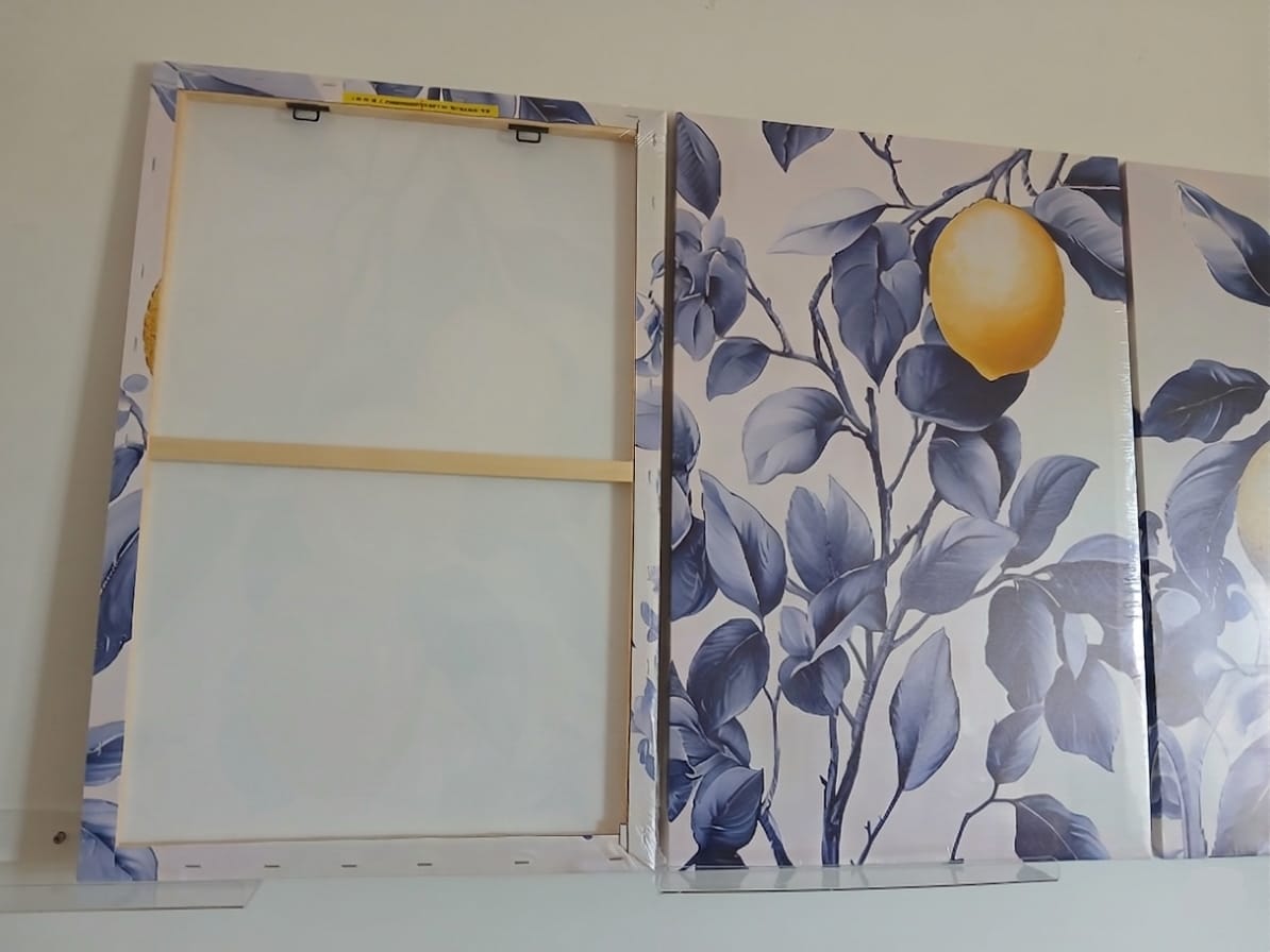 Vibrant Lemon & Blue Leaf Canvas Print Wall Art