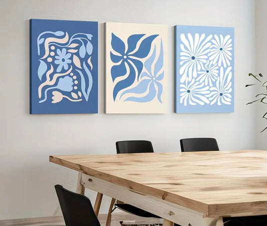 Blue, Beige and White Abstract Wall Art – Modern Canvas Décor Set