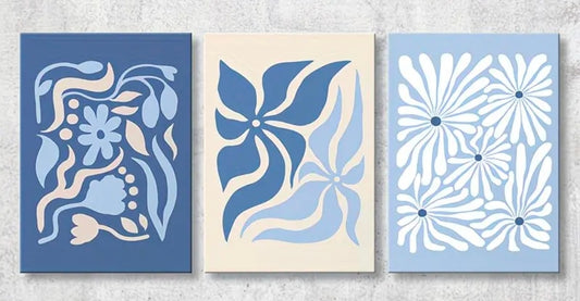 Blue, Beige and White Abstract Wall Art – Modern Canvas Décor Set