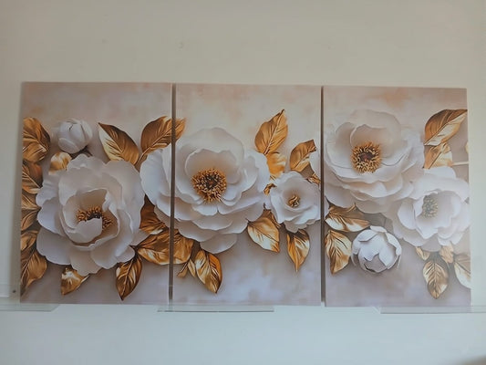 Modern White & Gold Floral Canvas Wall Art – Elegant Home Décor Set