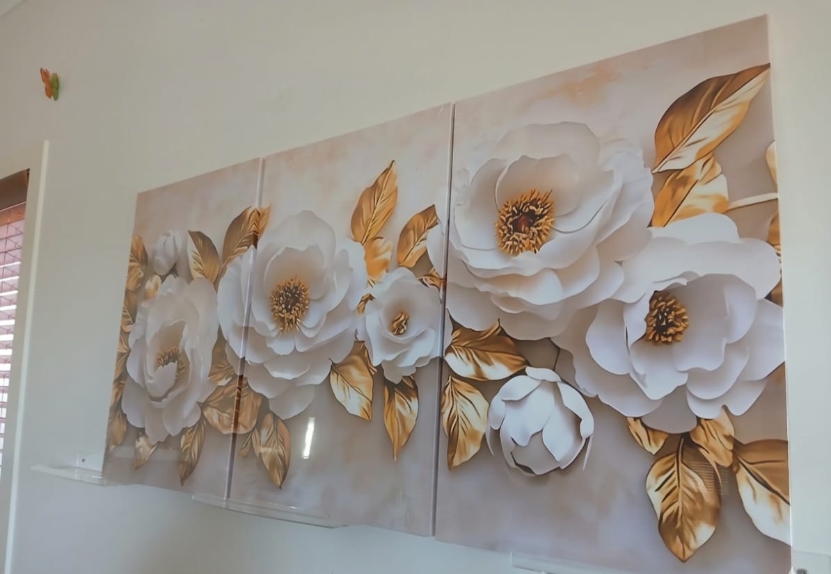 Modern White & Gold Floral Canvas Wall Art – Elegant Home Décor Set