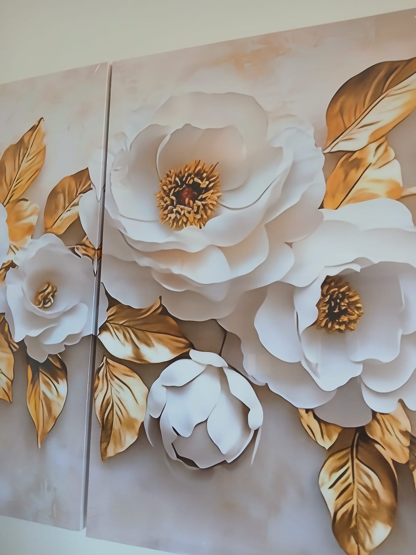 Modern White & Gold Floral Canvas Wall Art – Elegant Home Décor Set