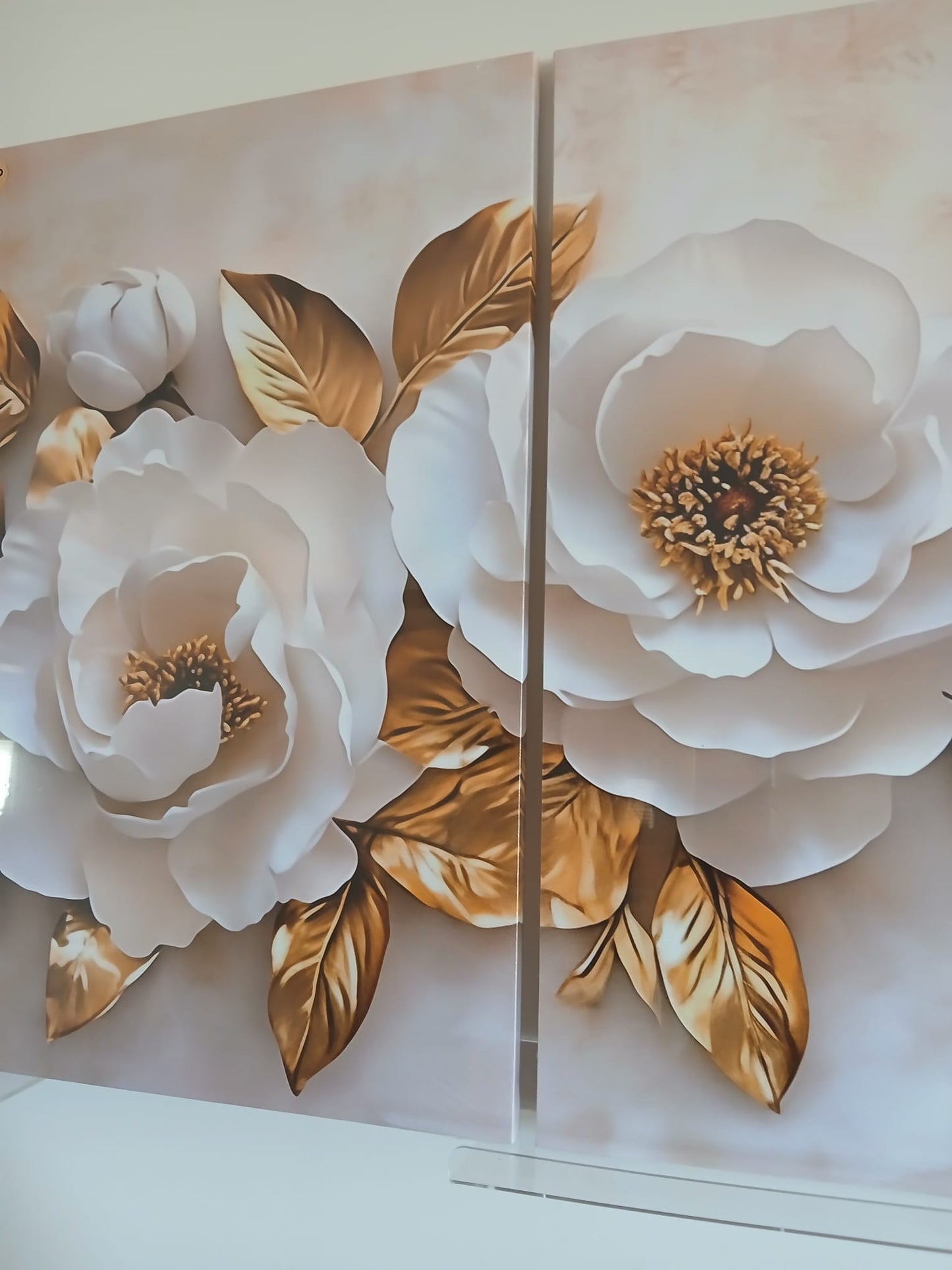 Modern White & Gold Floral Canvas Wall Art – Elegant Home Décor Set