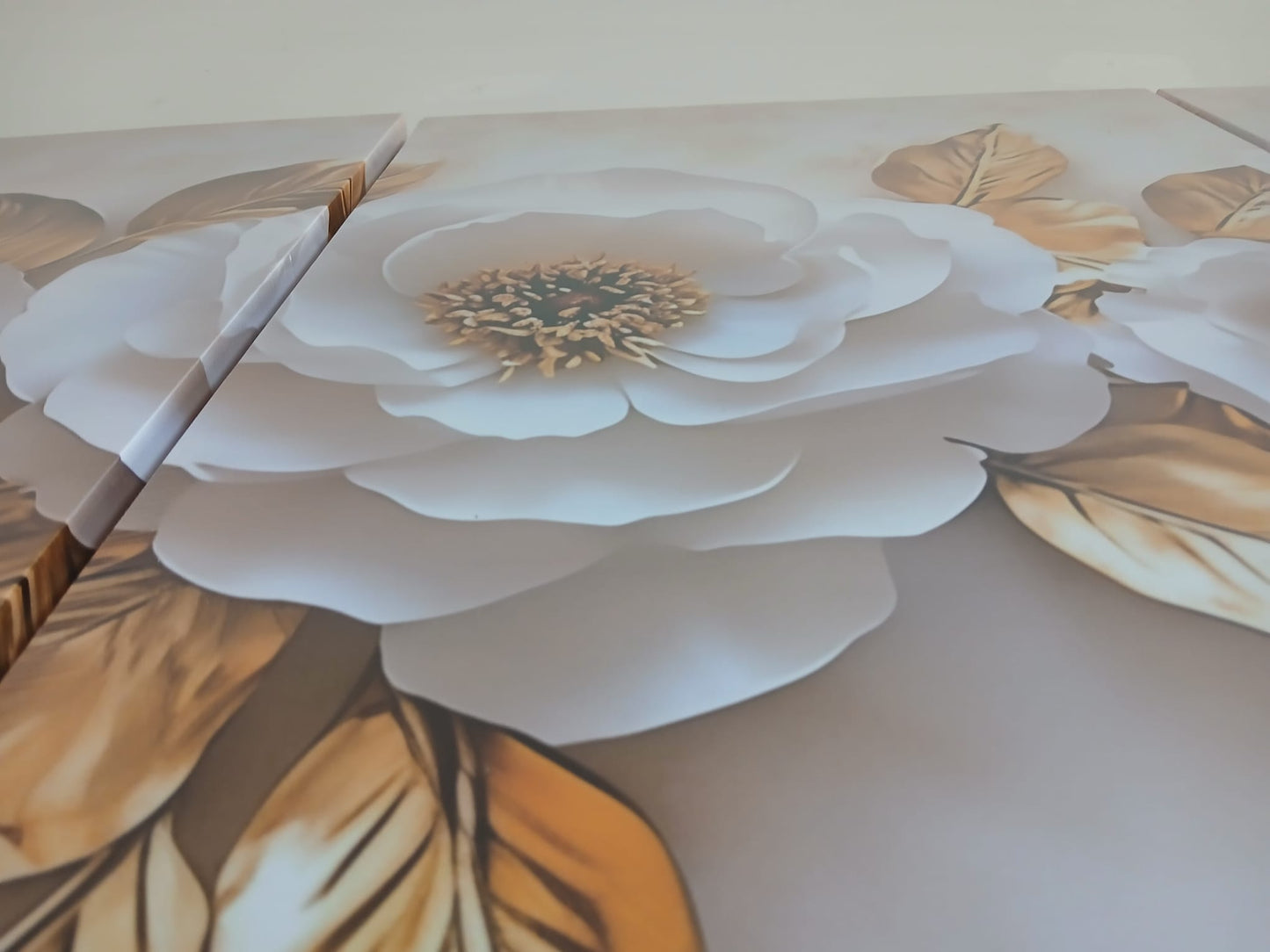 Modern White & Gold Floral Canvas Wall Art – Elegant Home Décor Set