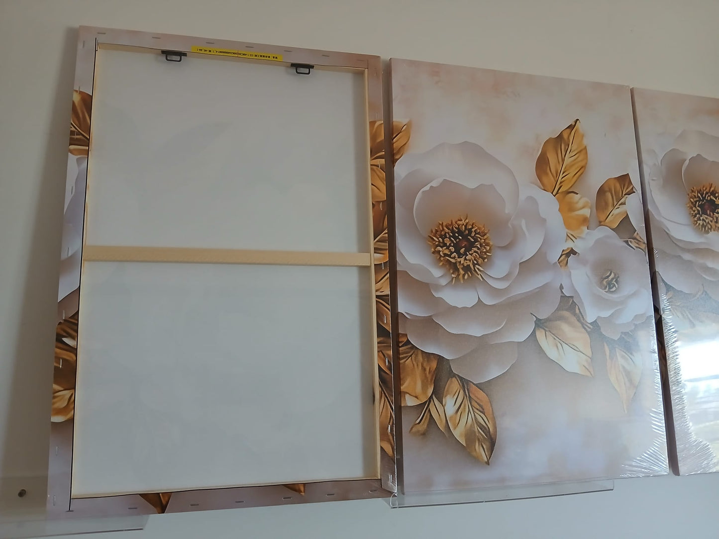 Modern White & Gold Floral Canvas Wall Art – Elegant Home Décor Set