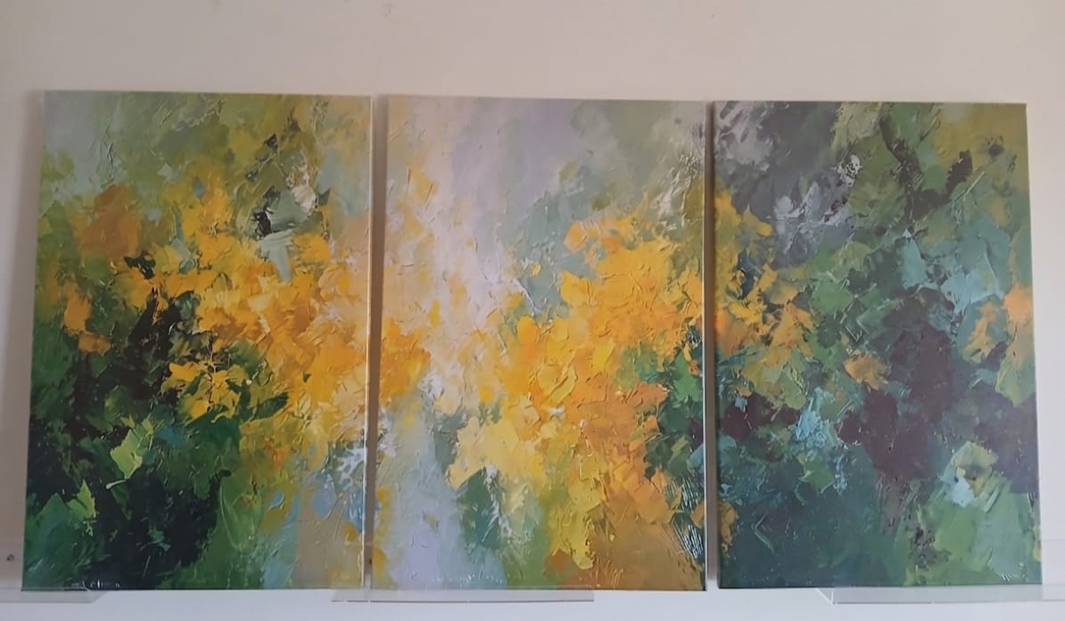 Yellow and Green Abstract Wall Art – Modern Impressionist Décor