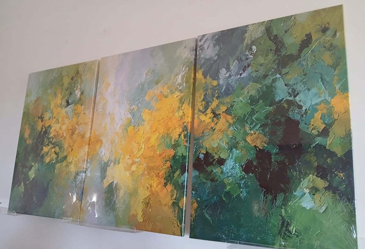 Yellow and Green Abstract Wall Art – Modern Impressionist Décor