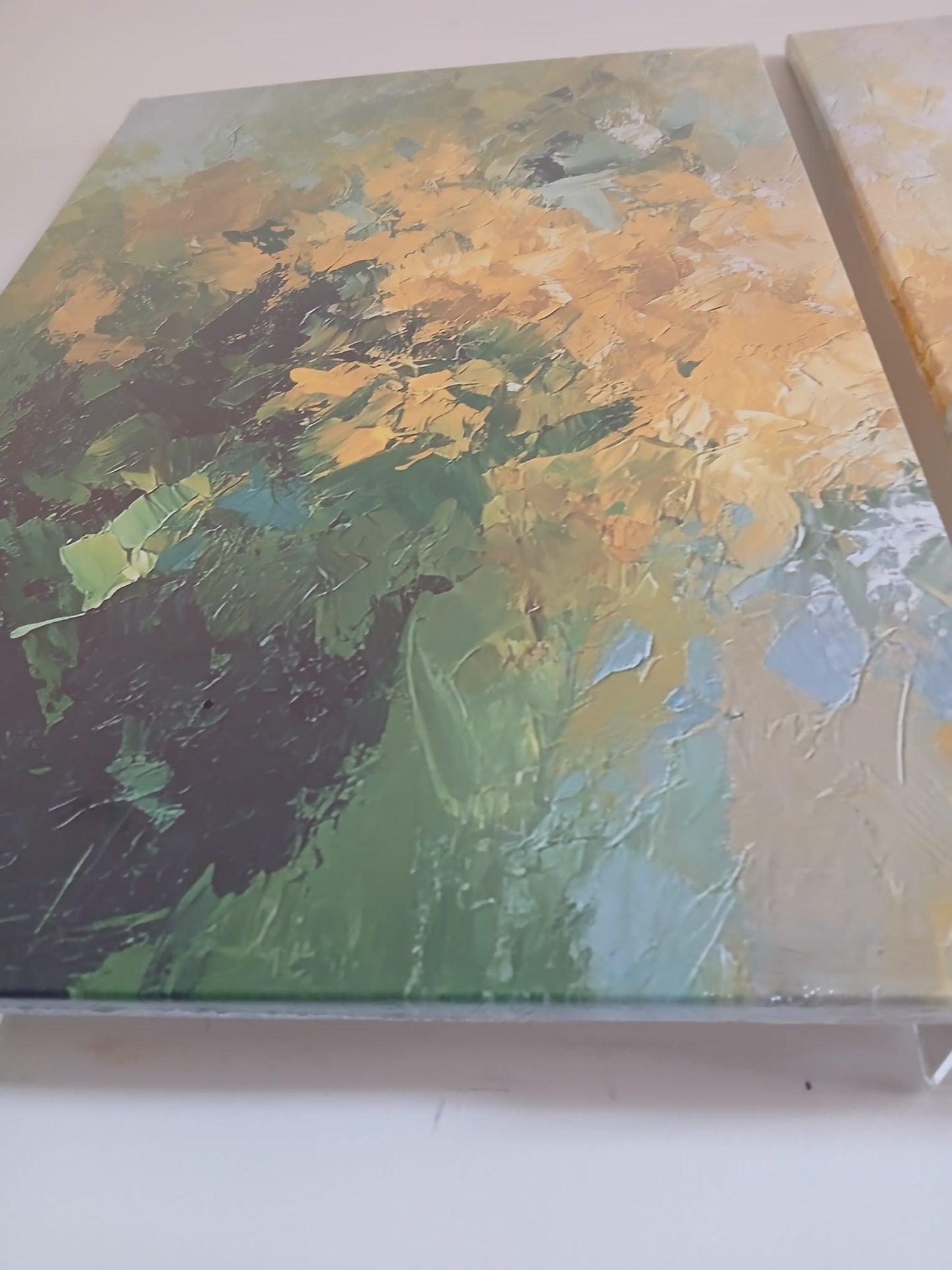 Yellow and Green Abstract Wall Art – Modern Impressionist Décor
