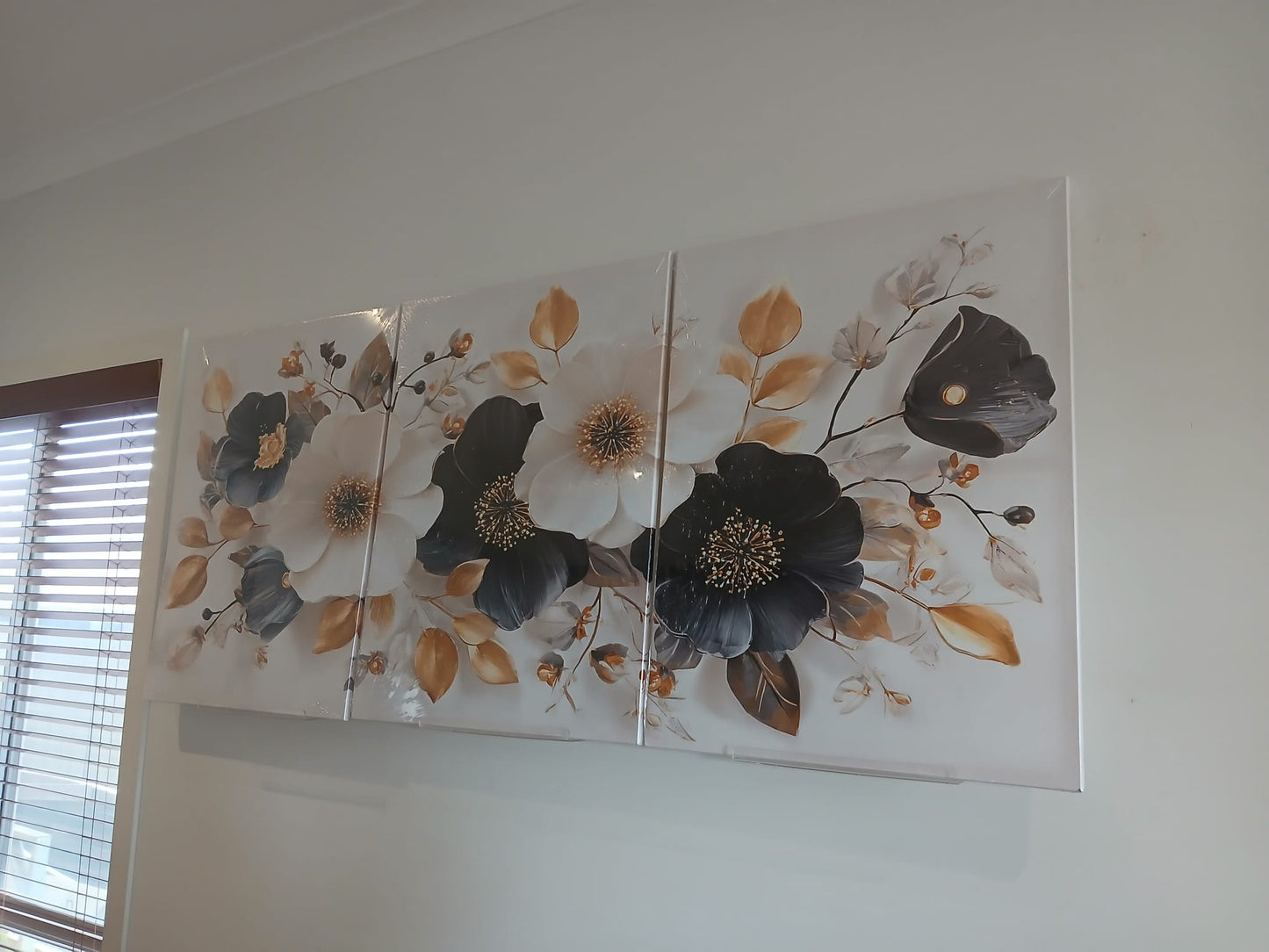 Sophisticated Monochrome Floral with Gold Highlights Wall Art Set