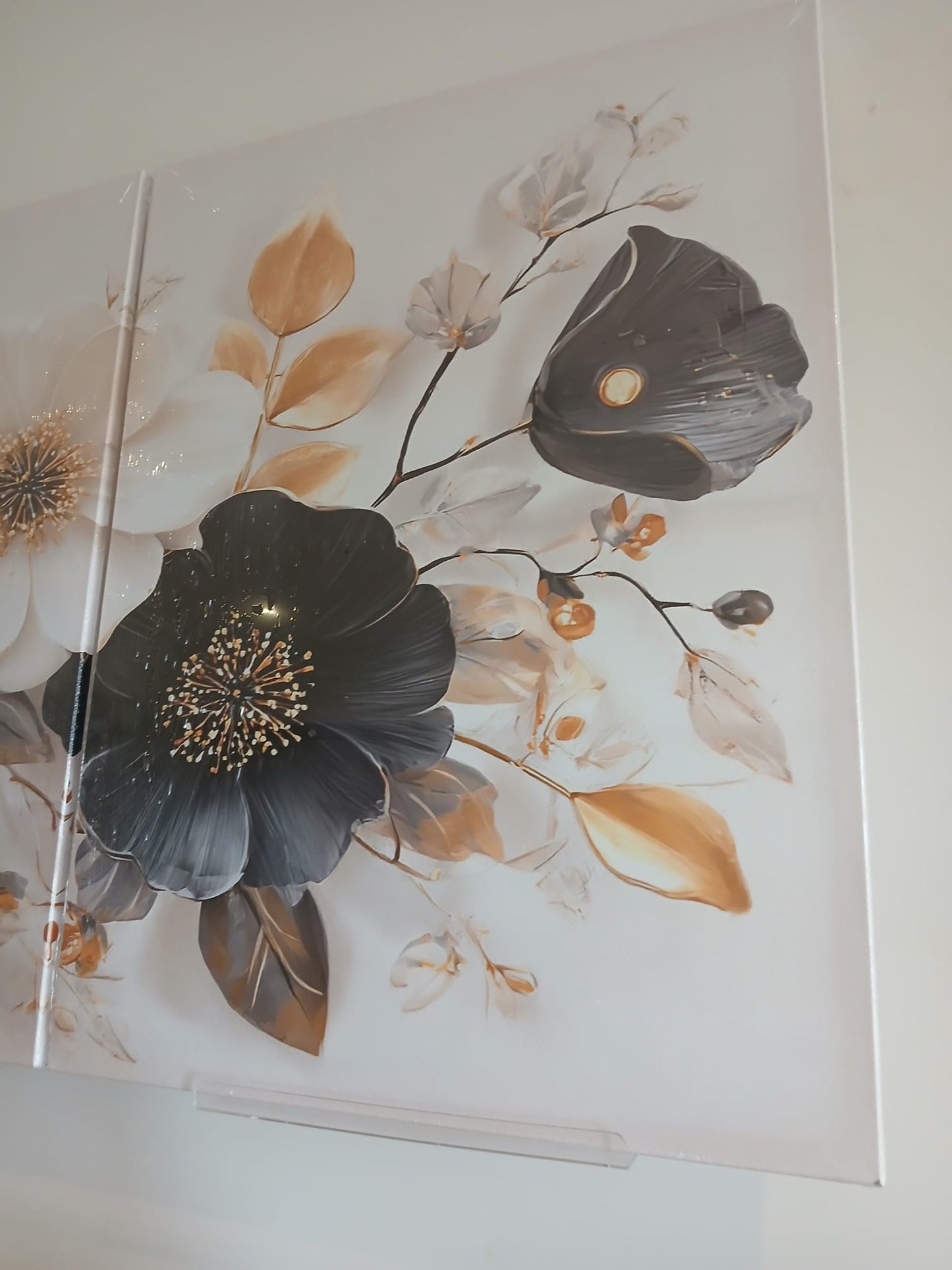 Sophisticated Monochrome Floral with Gold Highlights Wall Art Set