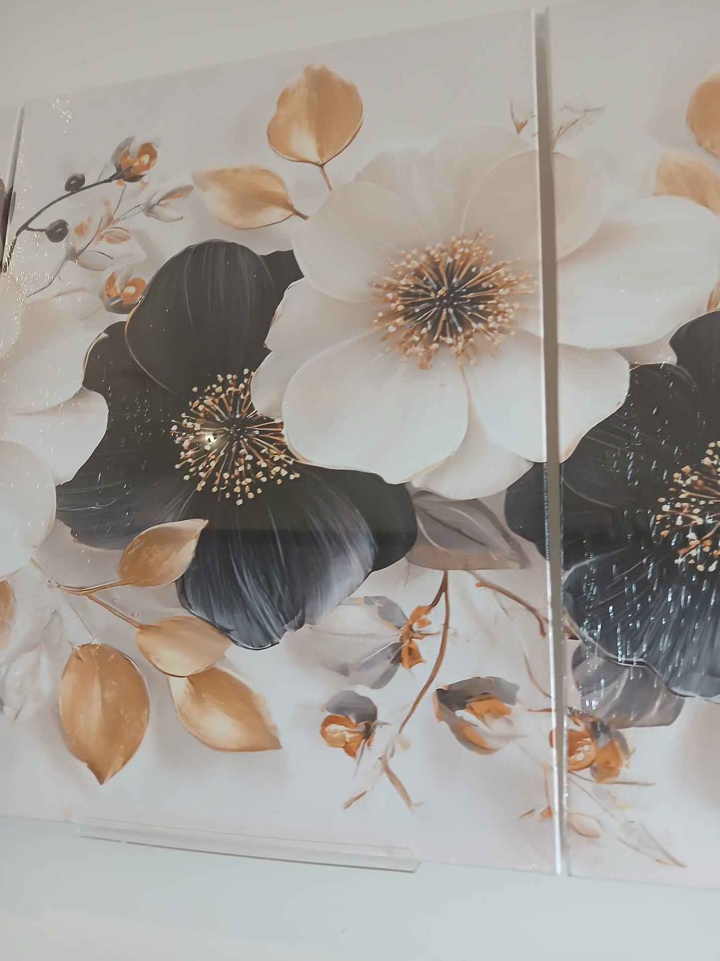 Sophisticated Monochrome Floral with Gold Highlights Wall Art Set