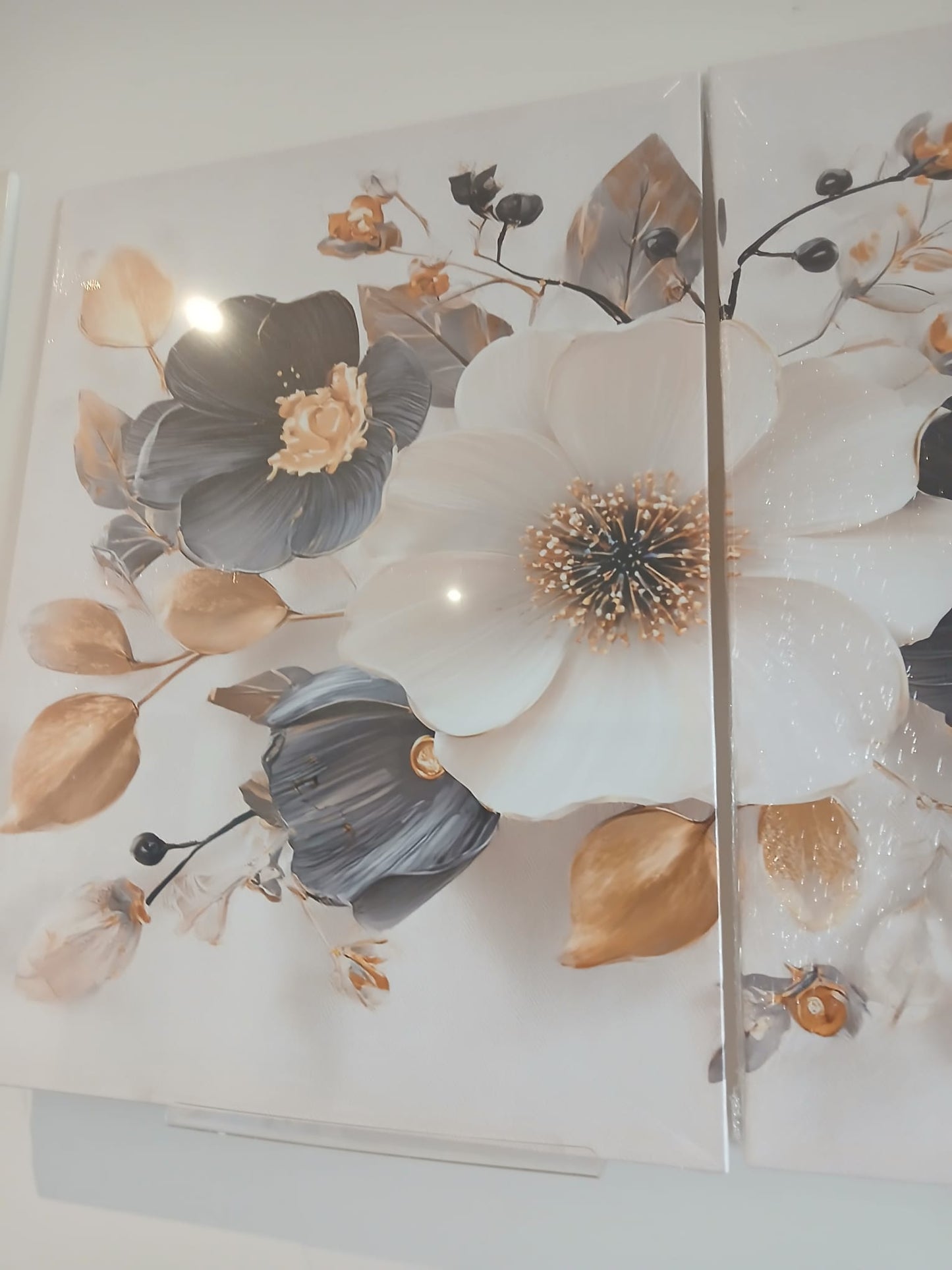 Sophisticated Monochrome Floral with Gold Highlights Wall Art Set